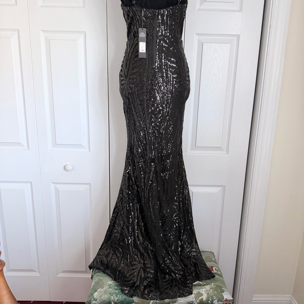 Fashion Nova Tayla Sequin Maxi Dress Womens L Black Mermaid Formal Whimsigoth - Picture 4 of 13
